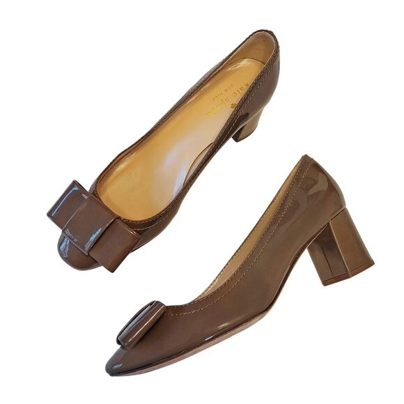 Kate Spade Dijon Bow Patent Leather Block Heel Pumps - Picture 1 of 7